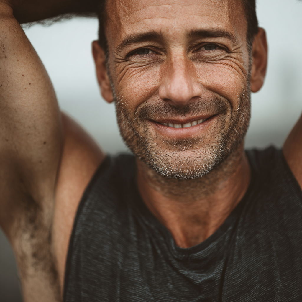 Молодий чоловік європейської зовнішності з щирою усмішкою демонструє правильну техніку вправ у сучасній студії, символізуючи науковий підхід до здоров'я